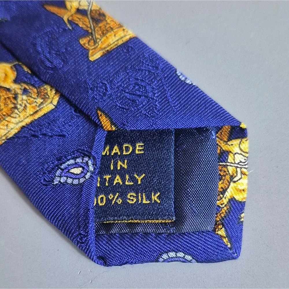 Salvador Dali Mens Silk Tie Saint Georges et le Dragon Motif Blue Gold Italy 56